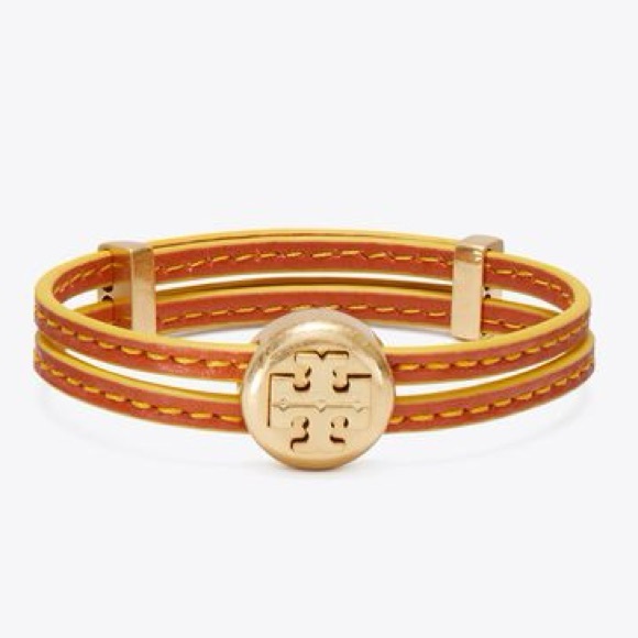 Tory Burch Jewelry - TORY BURCH Brown & Brass Double Slider Leather Bracelet